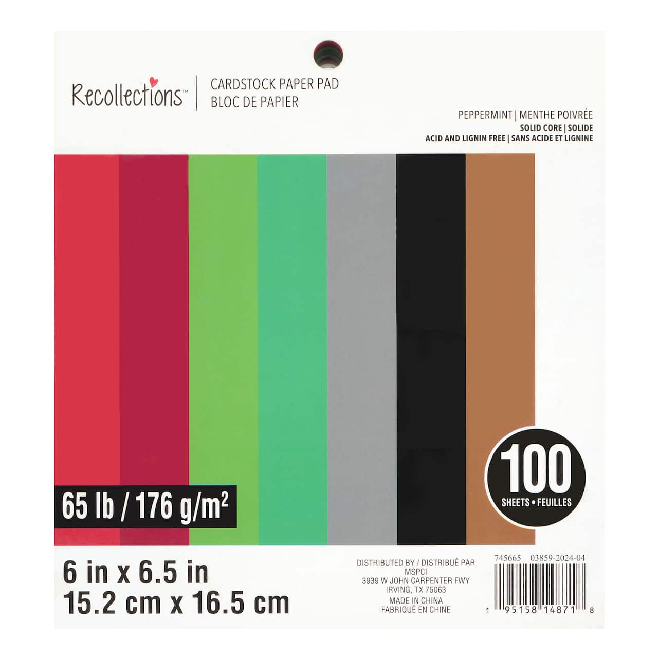 6" x 6.5" Peppermint 65lb. Cardstock Paper Pad by Recollections™, 100 Sheets